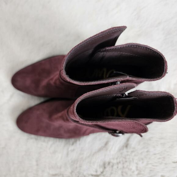 NEW Sam Edelman Simona Block Heel Burgundy Leather Ankle Bootie - Picture 5 of 12
